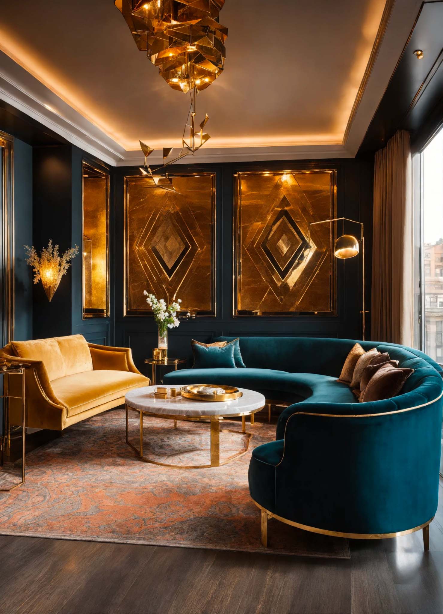 Гостиная с разноуровневым освещением и эффектом «парящего» потолка. Изображение сгенерировано
                нейросетью.